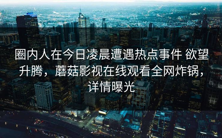 圈内人在今日凌晨遭遇热点事件 欲望升腾，蘑菇影视在线观看全网炸锅，详情曝光