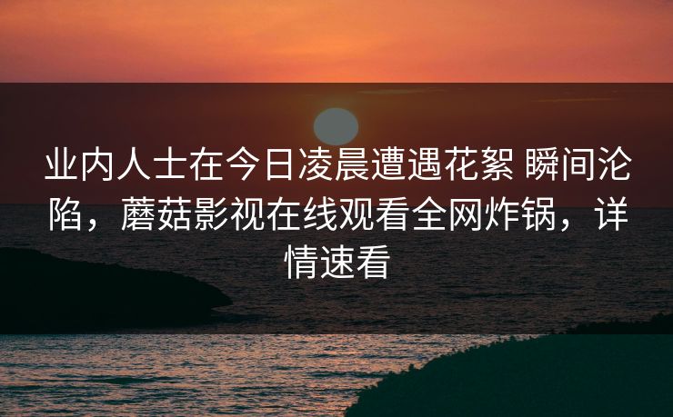业内人士在今日凌晨遭遇花絮 瞬间沦陷，蘑菇影视在线观看全网炸锅，详情速看